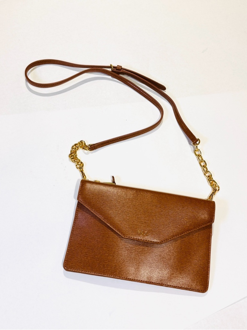 Lauren Ralph Lauren Erika Crossbody  Clutch Saffiano Leather Bourbon Tan NWOT
